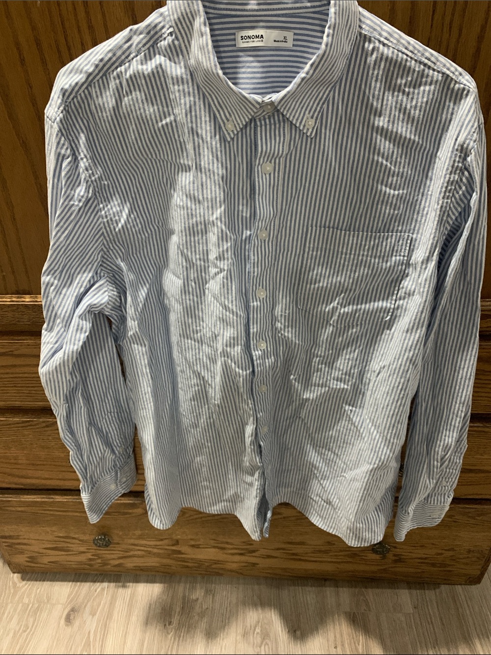 SONOMA Light Blue and White Striped Button-Down Shirt